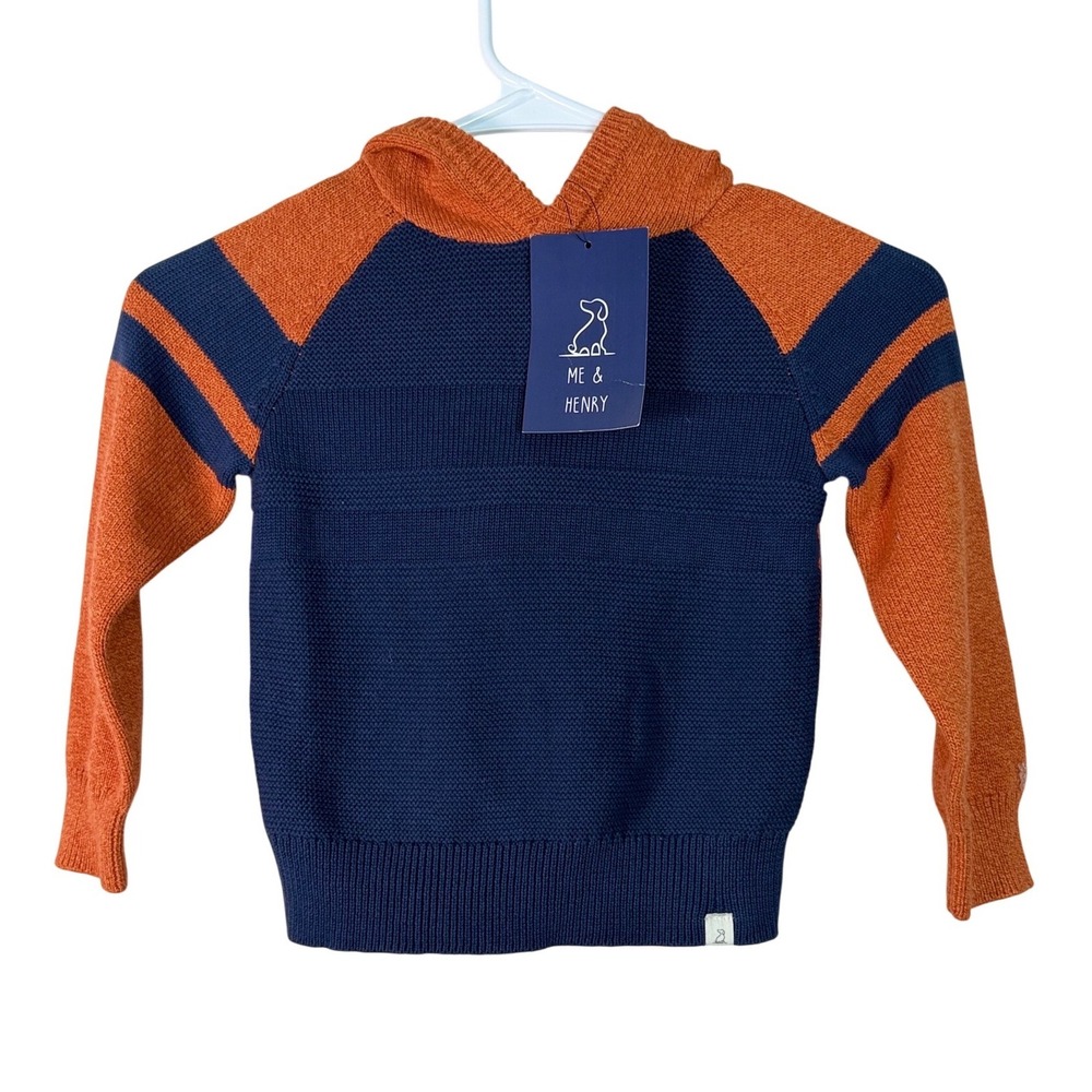 ME & HENRY Kids Toddler‎ Boys Orange Navy Blue Striped Knit Hoodie Sweater 2T 3T